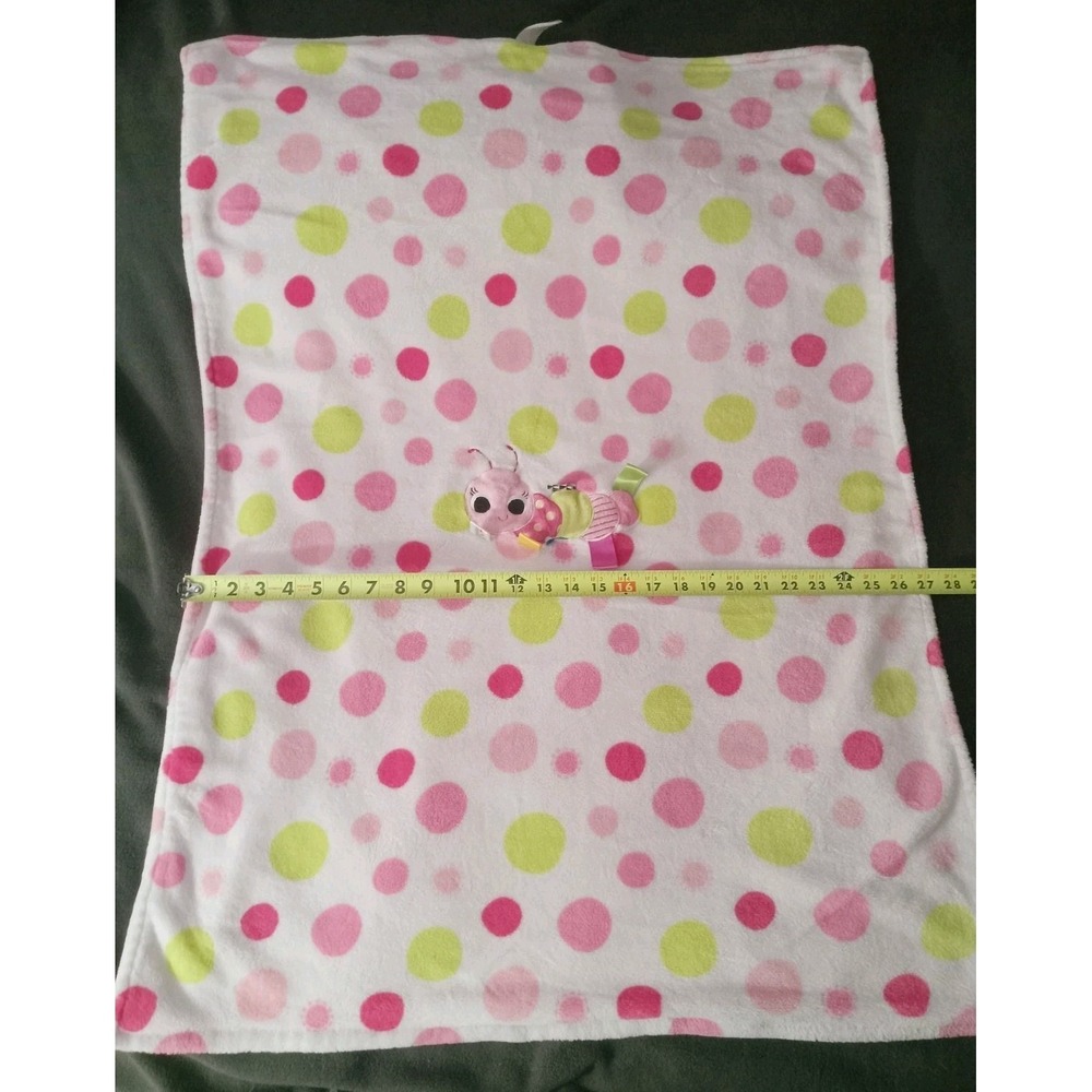 Bright Starts Taggies Pink Polka Dot Caterpillar Baby Blanket Fleece Sensory